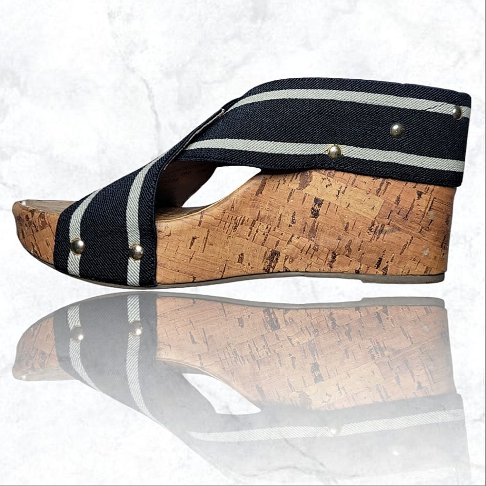 Montego Bay Club Cork Wedge Stretch Wrap Striped Studded Sandall
